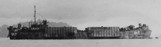 LST-847 - this photo was taken on 28 June 1945 while off the coast of Saipan.